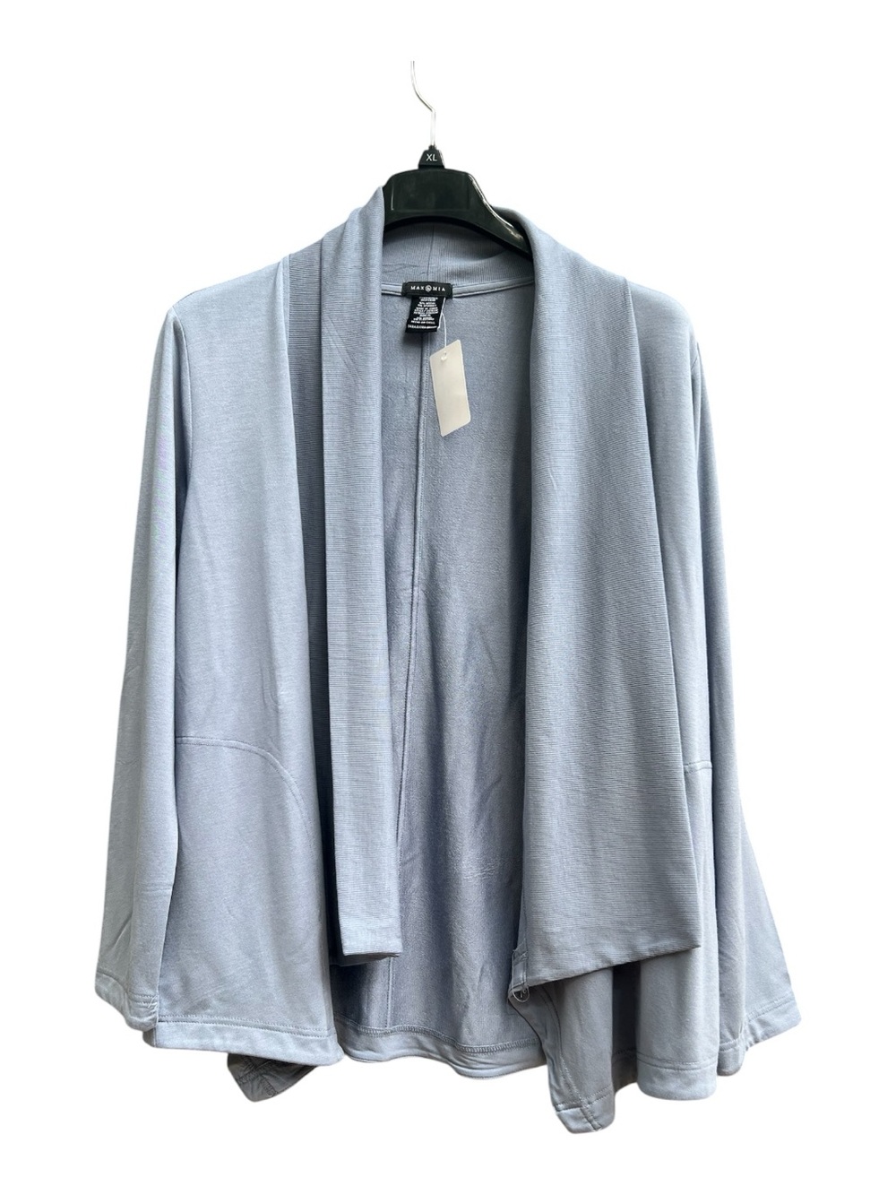 Max & Mia Light Muted Blue Open-Front Draped Cardigan Ribbed Pockets Size XL